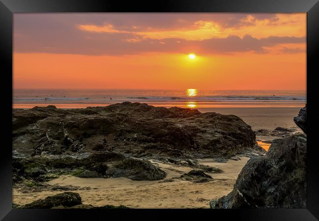 Gwithian Beach at sunset Framed Print by Brenda Belcher