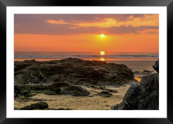 Gwithian Beach at sunset Framed Mounted Print by Brenda Belcher