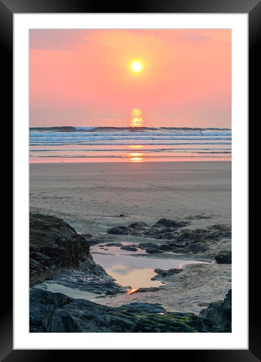 Sunset over Gwithian Beach Framed Mounted Print by Brenda Belcher