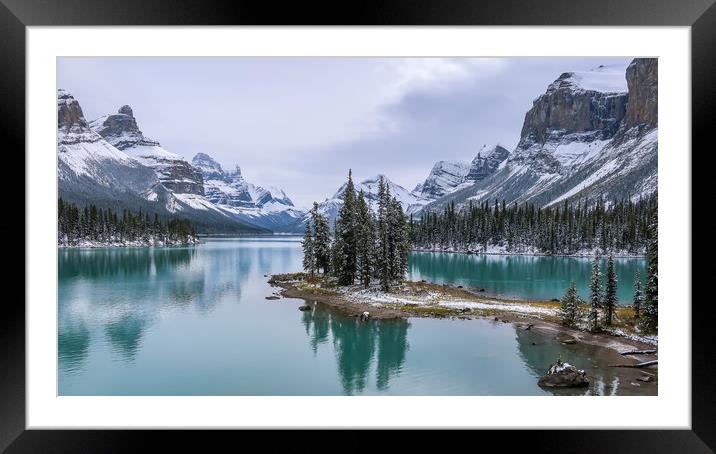 Spirit Island, Maligne Lake Framed Mounted Print by Brenda Belcher