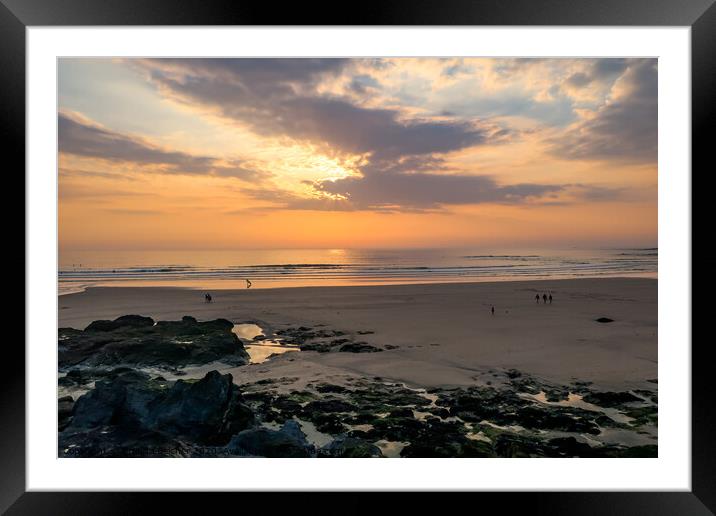 Surfing at sunset Framed Mounted Print by Brenda Belcher