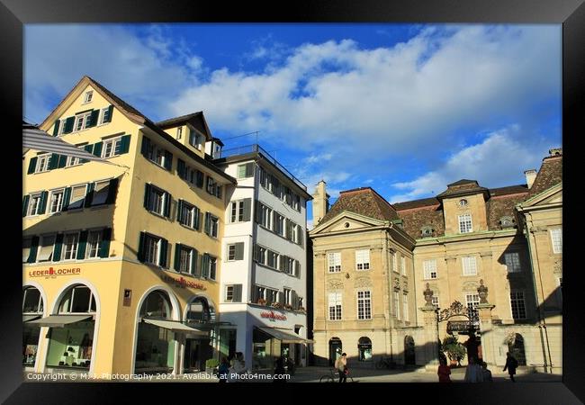 Buildings in old town of Zurich, Switzerland Framed Print by M. J. Photography