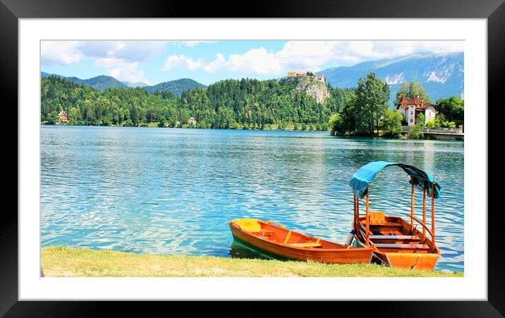 Boats at the Bled Island, Lake Bled, Slovenia. Framed Mounted Print by M. J. Photography