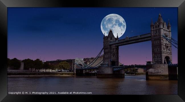 The Moon over the Tower bridge in London Framed Print by M. J. Photography