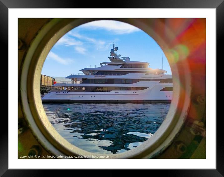 Modern Cruise ship in the port taken from ship win Framed Mounted Print by M. J. Photography