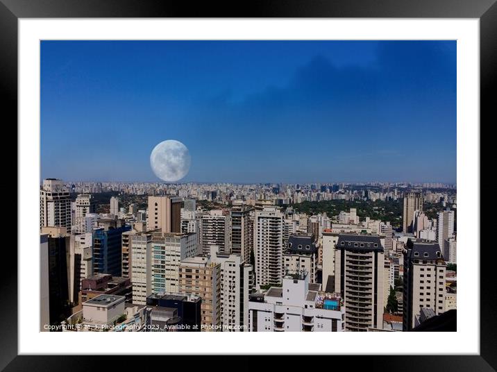 Moon over Sao Paulo in Brasil  Framed Mounted Print by M. J. Photography