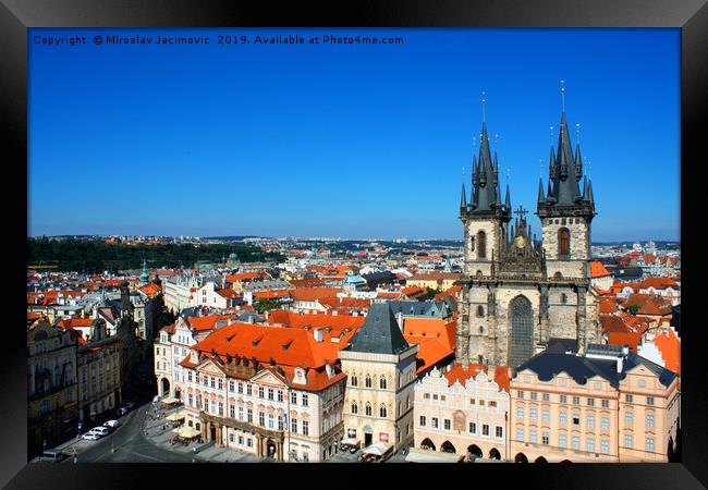 Cityscape of Prague with tyn church, Czech Framed Print by M. J. Photography