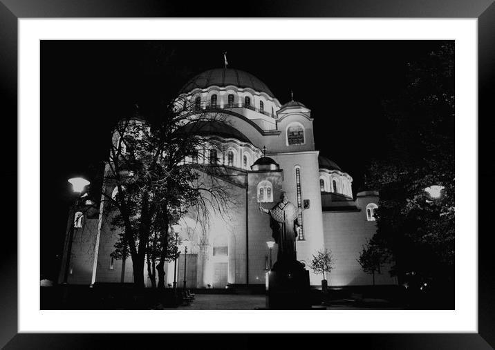 Cathedral of Saint Sava at night, Belgrade, Serbia Framed Mounted Print by M. J. Photography