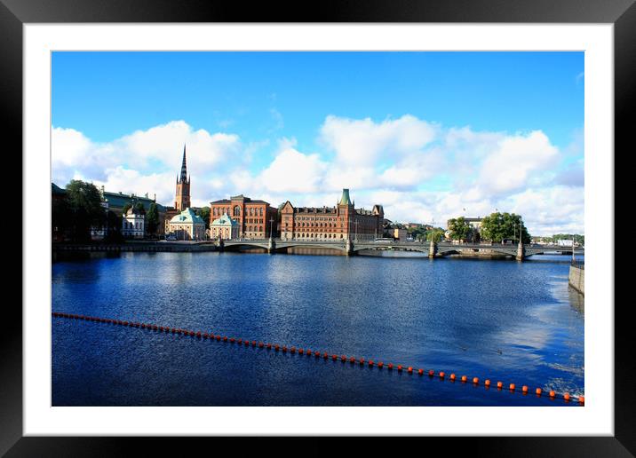 summer scenery of the Old Town in Stockholm, Swede Framed Mounted Print by M. J. Photography
