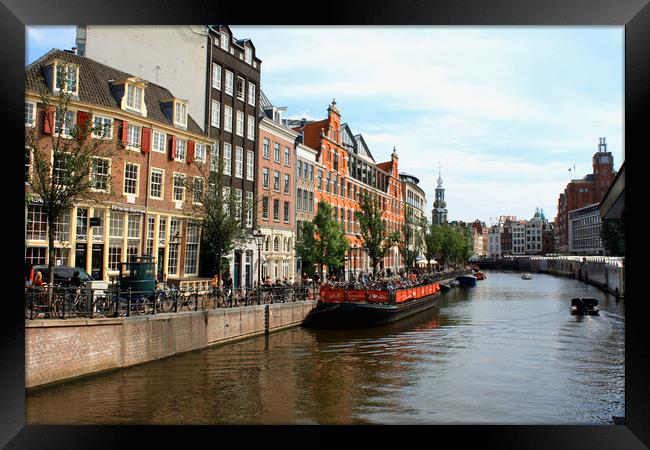 view of Amsterdam, the Netherlands with Amstel riv Framed Print by M. J. Photography