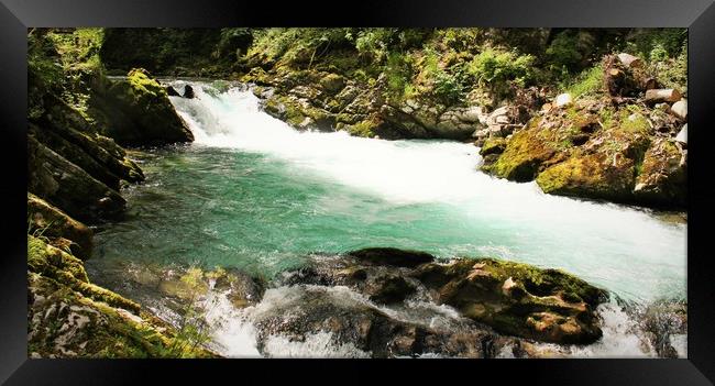  small waterfall at The Vintgar Gorge Framed Print by M. J. Photography