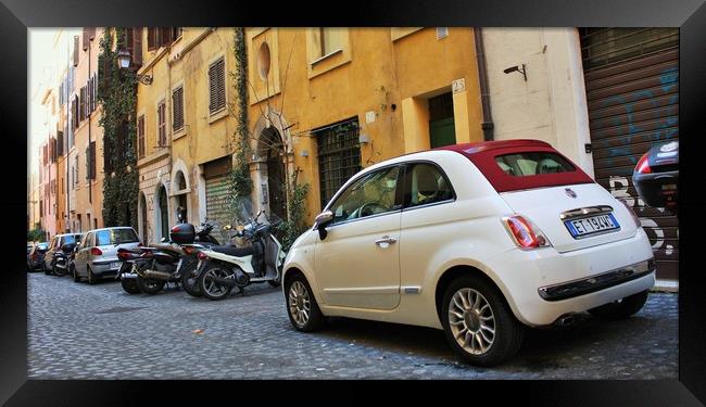 fiat 500 vintage car hire in Rome Framed Print by M. J. Photography