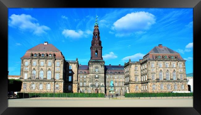 Christiansborg Palace is located on Slotsholmen in Framed Print by M. J. Photography