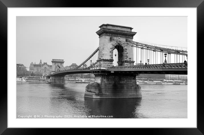 Chain bridge on danube river in Budapest - Hungary Framed Mounted Print by M. J. Photography