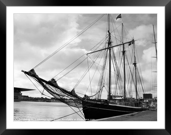 Vintage sail ship in black and white couple hundre Framed Mounted Print by M. J. Photography