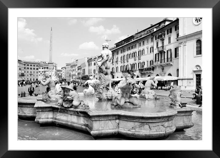 Italy, Rome Piazza Navona, the fountain  Framed Mounted Print by M. J. Photography