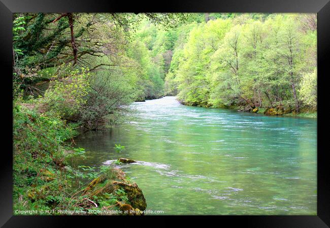 idyllic place in forest with river pure water Framed Print by M. J. Photography