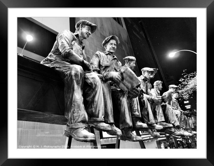 New York City: Sculpture of iron workers in NY Framed Mounted Print by M. J. Photography