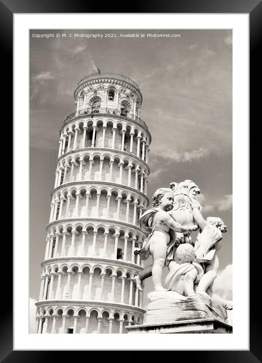 Leaning tower and Pisa cathedral on a bright sunny day in Pisa,  Framed Mounted Print by M. J. Photography