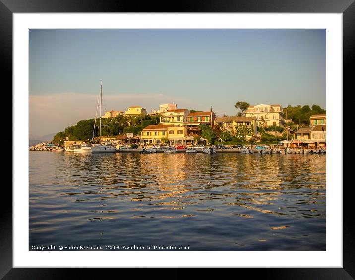 Kassiopi, Corfu, Greece - Beautiful sunset of boat Framed Mounted Print by Florin Brezeanu