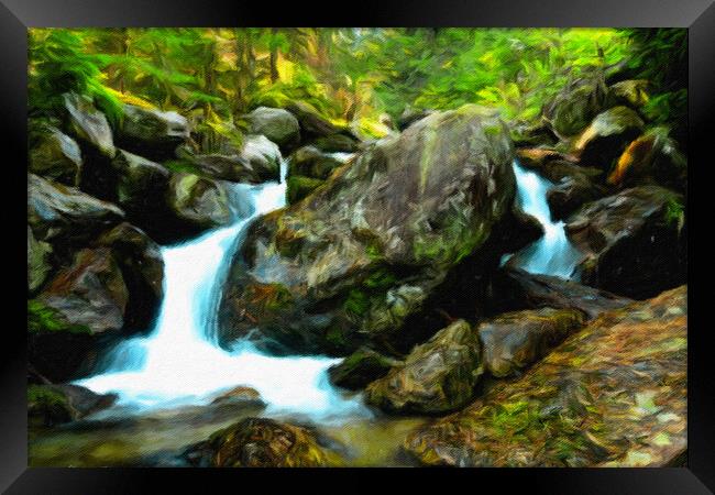 Small waterfall stream in the forest Framed Print by Wdnet Studio