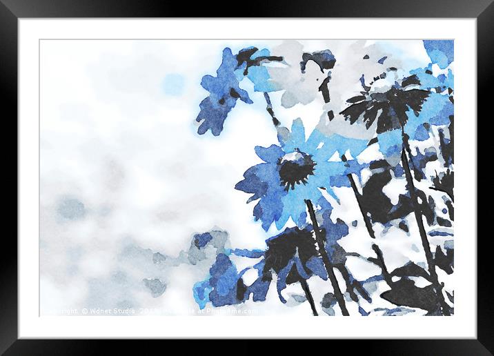 Abstract blue blooming flowers Framed Mounted Print by Wdnet Studio