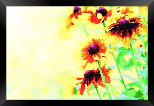 Abstract yellow blooming flowers Framed Print by Wdnet Studio