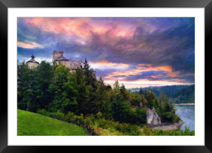 Mysterious medieval castle by the mountain lake Framed Mounted Print by Wdnet Studio