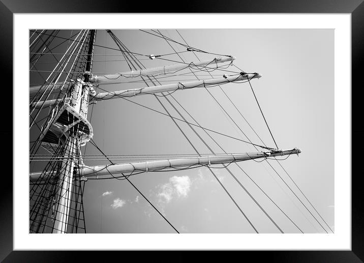 Tall ship mast in Black and White Framed Mounted Print by Wdnet Studio