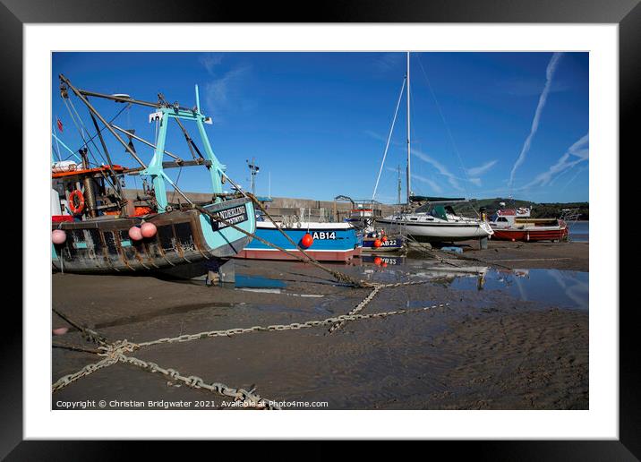 Boats on New Quay beach Framed Mounted Print by Christian Bridgwater
