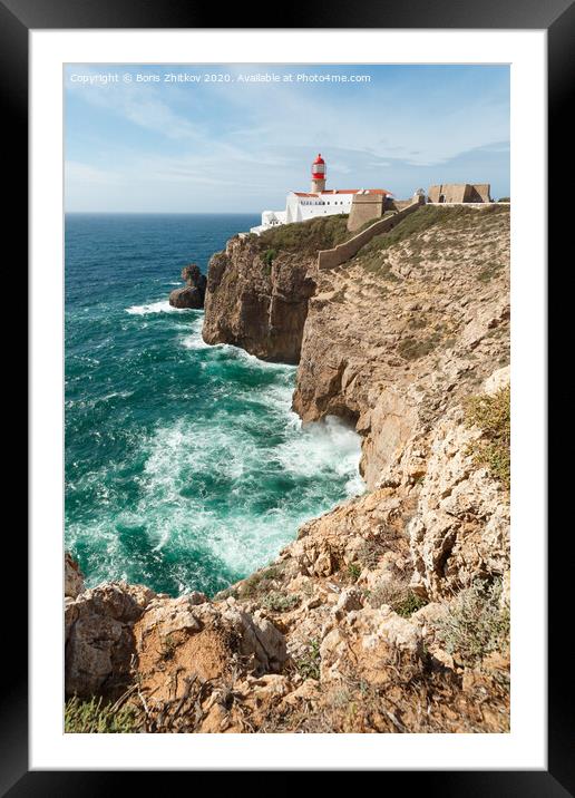 Cape Saint Vincent lighthouse. Framed Mounted Print by Boris Zhitkov