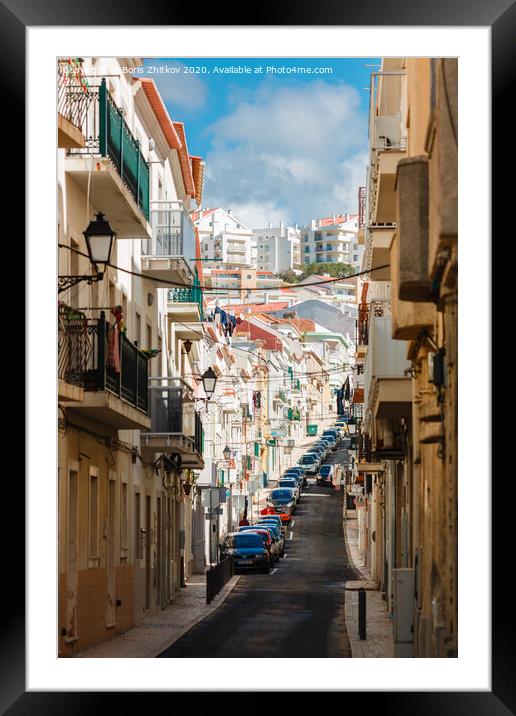 Street of Nazare. Framed Mounted Print by Boris Zhitkov