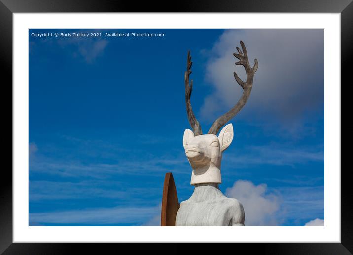 Surfer deer statue. Framed Mounted Print by Boris Zhitkov