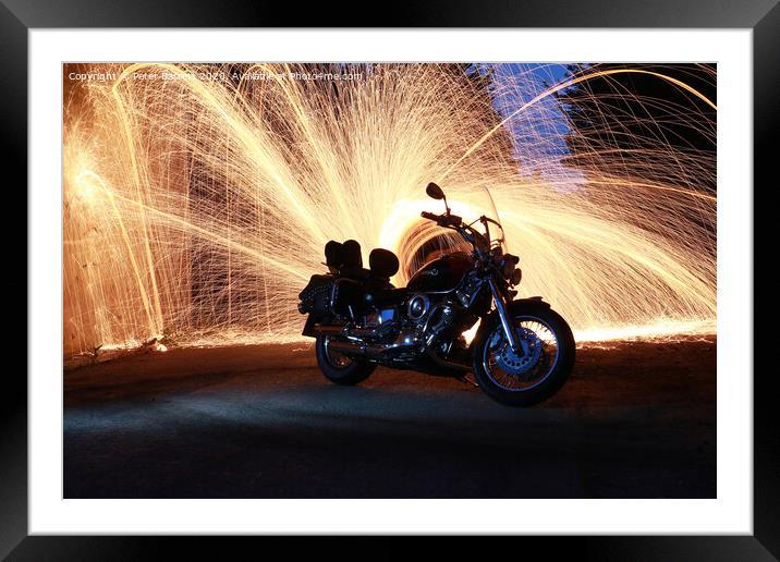 Sports Bike with Sparks Behind Framed Mounted Print by Peter Barrett
