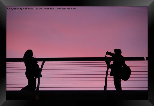 Millennium Bridge London sunset silhouettes Framed Print by Rehanna Neky