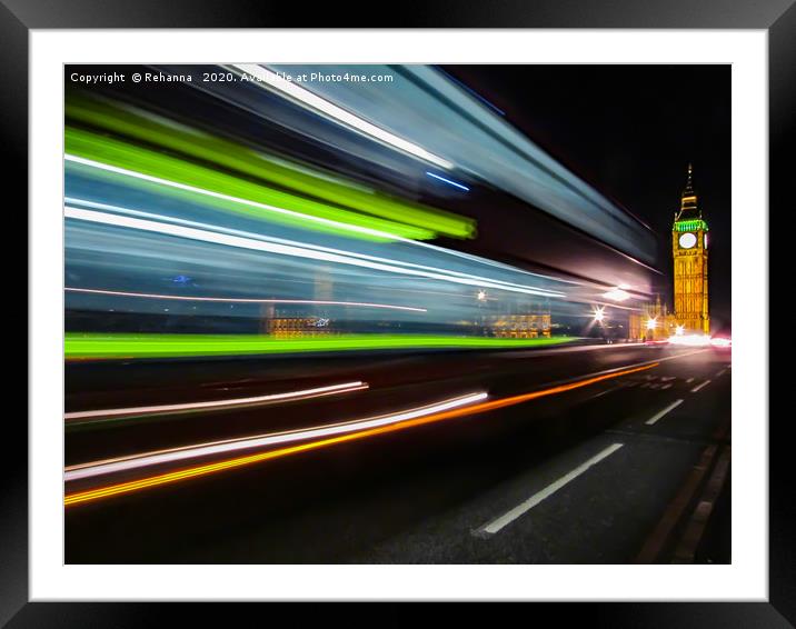 Light streaks on Westminster Bridge Framed Mounted Print by Rehanna Neky