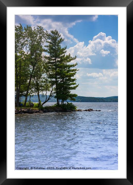 Peaceful treelined lake in Calabogie, Canada Framed Mounted Print by Rehanna Neky