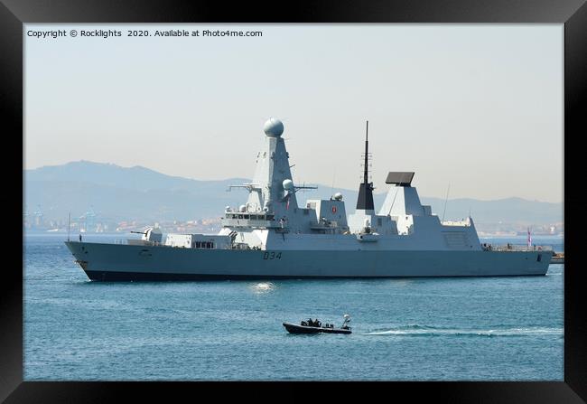 HMS Diamond arriving in Gibraltar  Framed Print by Rocklights 