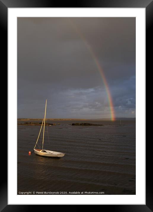 The rainbow over a boat Framed Mounted Print by Pawel Burdzynski