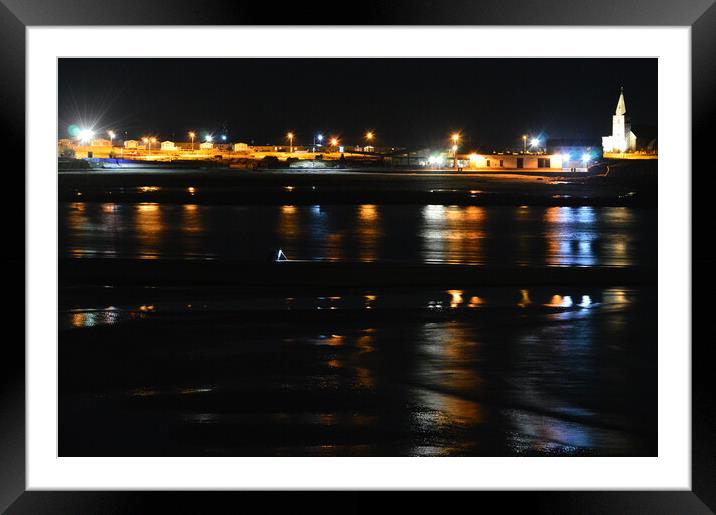 Night fishing in the bay at Newbiggin-by-the-Sea  Framed Mounted Print by Richard Dixon