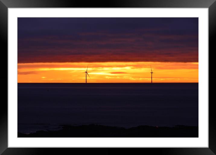 Windmills at dawn in Newbiggin-by-the-Sea Framed Mounted Print by Richard Dixon