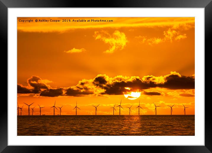 Sunset over the Walney offshore Wind farm Framed Mounted Print by Ashley Cooper