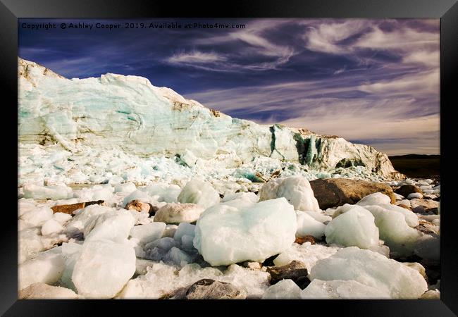 Collapsing glacier. Framed Print by Ashley Cooper