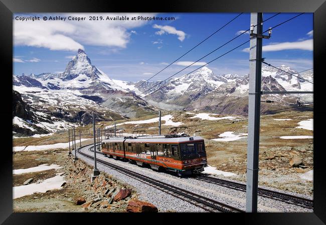 The Gornergrat railway above Zermatt Switzerland Framed Print by Ashley Cooper