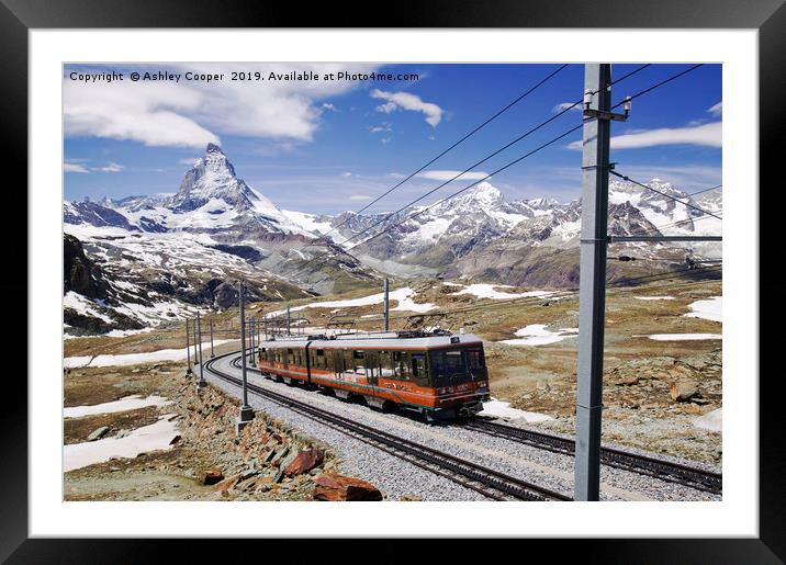 The Gornergrat railway above Zermatt Switzerland Framed Mounted Print by Ashley Cooper