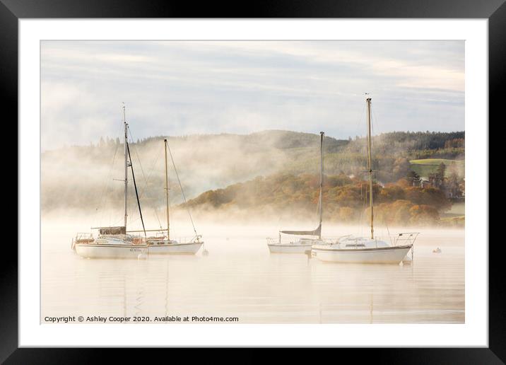 Misty yachts.  Framed Mounted Print by Ashley Cooper