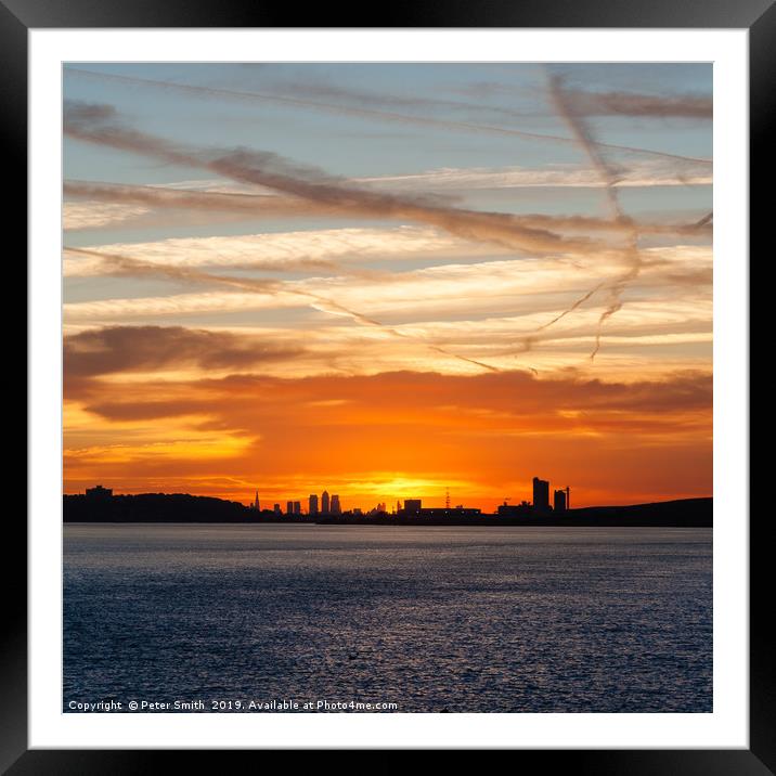 Sunset over Canary Wharf Framed Mounted Print by Peter Smith