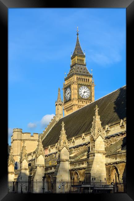 Big Ben Tower behind Westminster Abbey Framed Print by Jelena Maksimova