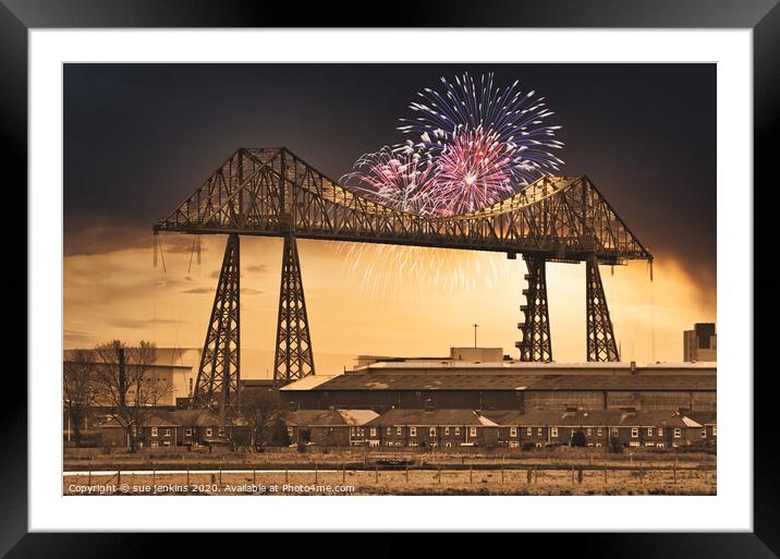 Transporter Bridge Fireworks Framed Mounted Print by sue jenkins