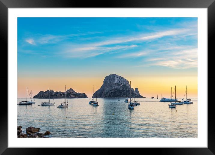 Es Vedra Magic Rock and boats Ibiza Island Framed Mounted Print by Cristian Matei